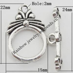 Clasp Zinc Alloy Jewelry Findings Lead-free, Loop:22x15mm,Bar:24x5mm, Hole:2mm, Sold by Bag