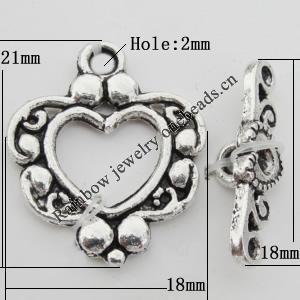 Clasp Zinc Alloy Jewelry Findings Lead-free, Loop:21x18mm,Bar:18x5mm, Hole:2mm, Sold by KG