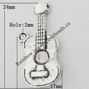 Pendant Zinc Alloy Jewelry Findings Lead-free, Guitar 24x17mm Hole:2mm, Sold by Bag