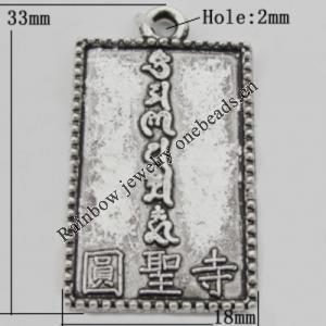 Pendant Zinc Alloy Jewelry Findings Lead-free, 18x33mm Hole:2mm, Sold by Bag