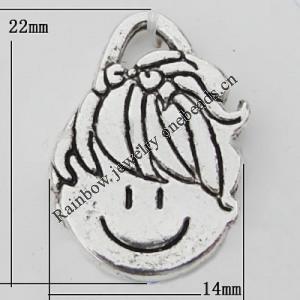 Pendant Zinc Alloy Jewelry Findings Lead-free, 14x22mm Hole:3mm, Sold by Bag