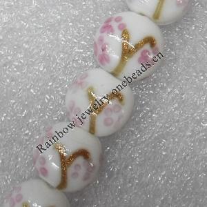 Gold Sand Lampwork Beads, Flat Round 15mm Hole: About 1.5mm, Sold by PC