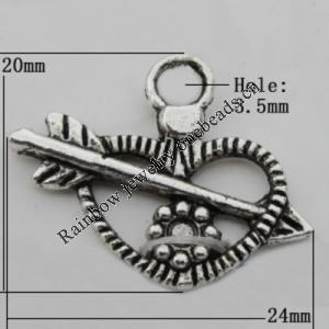 Pendant Zinc Alloy Jewelry Findings Lead-free, 24x20mm Hole:3.5mm, Sold by Bag