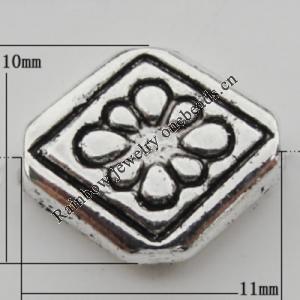 Bead Zinc Alloy Jewelry Findings Lead-free, Diamond 11x10mm, Hole:1mm, Sold by Bag