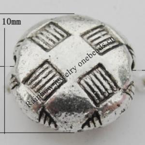 Bead Zinc Alloy Jewelry Findings Lead-free, Flat Round 10x10mm, Hole:1mm, Sold by Bag