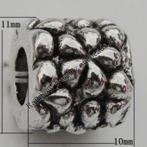 European Style Beads Zinc Alloy Jewelry Findings Lead-free, 10x11mm, Hole:5mm, Sold by Bag