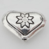 Bead Zinc Alloy Jewelry Findings Lead-free, Heart 15x11mm, Hole:1mm, Sold by Bag