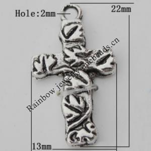 Pendant Zinc Alloy Jewelry Findings Lead-free, Cross 13x22mm Hole:2mm, Sold by Bag