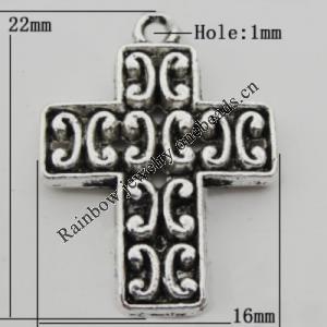 Pendant Zinc Alloy Jewelry Findings Lead-free, Cross 16x22mm Hole:1mm, Sold by Bag