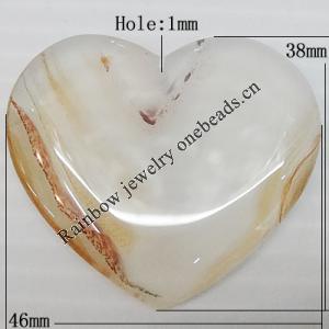 Agate Pendant,“Sky-Tinyed Water” Heart 46x38mm Hole:1mm, Sold by PC