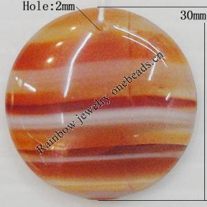 Agate Pendant,“Love in Corel” Flat Round 30mm Hole:2mm, Sold by PC