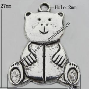 Pendant Zinc Alloy Jewelry Findings Lead-free, Bear 20x27mm Hole:2mm, Sold by Bag