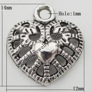 Pendant Zinc Alloy Jewelry Findings Lead-free, 12x14mm Hole:1mm, Sold by Bag