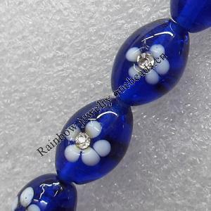 Lampwork Beads with Acrylic Zircon, Oval 16x12mm Hole: About 1.5mm, Sold by PC