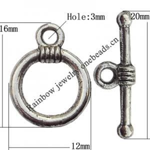 Clasp Zinc Alloy Jewelry Findings Lead-free, Loop:12x16mm, Bar:20x3mm Hole:2mm, Sold by Bag