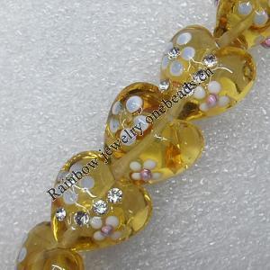 Lampwork Beads with Acrylic Zircon, Heart 14mm Hole: About 1.5mm, Sold by PC