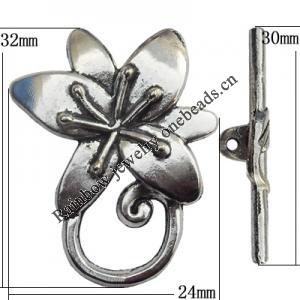 Clasp Zinc Alloy Jewelry Findings Lead-free, Loop:24x32mm, Bar:30x6mm Hole:1mm, Sold by Bag