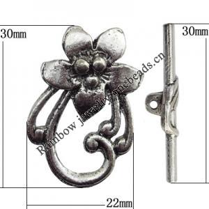 Clasp Zinc Alloy Jewelry Findings Lead-free, Loop:22x30mm, Bar:30x6mm Hole:1mm, Sold by Bag