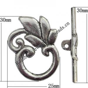 Clasp Zinc Alloy Jewelry Findings Lead-free, Loop:20x25mm, Bar:30x6mm Hole:1mm, Sold by Bag