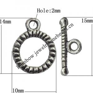 Clasp Zinc Alloy Jewelry Findings Lead-free, Loop:10x14mm, Bar:15x2mm Hole:1mm, Sold by Bag