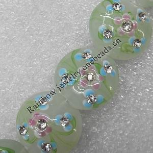 Lampwork Beads with Acrylic Zircon, Flat Round 20mm Hole: About 2mm, Sold by PC