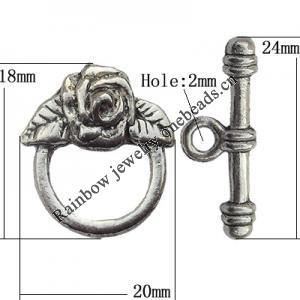 Clasp Zinc Alloy Jewelry Findings Lead-free, Loop:18x20mm, Bar:24x4mm Hole:3mm, Sold by Bag