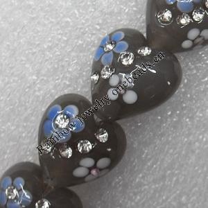 Lampwork Beads with Acrylic Zircon, Heart 12mm Hole: About 1.5mm, Sold by PC