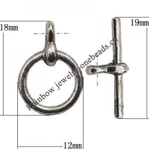 Clasp Zinc Alloy Jewelry Findings Lead-free, Loop:12x18mm, Bar:19x2mm Hole:1mm, Sold by Bag