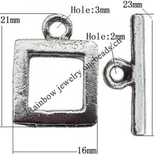 Clasp Zinc Alloy Jewelry Findings Lead-free, Loop:16x21mm, Bar:23x3mm Big Hole:3mm Small Hole:2mm, Sold by Bag