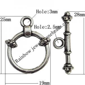 Clasp Zinc Alloy Jewelry Findings Lead-free, Loop:19x25mm, Bar:28x5mm Big Hole:3mm Small Hole:2.5mm, Sold by Bag