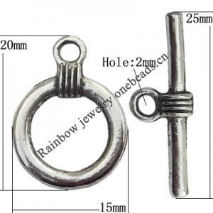 Clasp Zinc Alloy Jewelry Findings Lead-free, Loop:15x20mm, Bar:25x3mm Hole:2mm, Sold by Bag