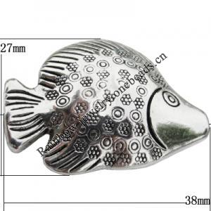 Bead Zinc Alloy Jewelry Findings Lead-free, Fish 27x38x13mm, Hole:2mm, Sold by Bag