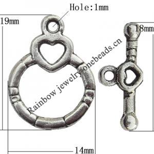 Clasp Zinc Alloy Jewelry Findings Lead-free, Loop:14x19mm, Bar:18x4mm Hole:1mm, Sold by Bag