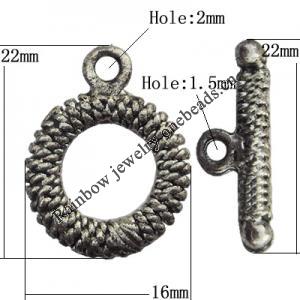 Clasp Zinc Alloy Jewelry Findings Lead-free, Loop:16x22mm, Bar:22x4mm Big Hole:2mm Small Hole:1.5mm, Sold by Bag