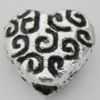 Bead Zinc Alloy Jewelry Findings Lead-free, Heart 7x7mm, Hole:1mm, Sold by Bag