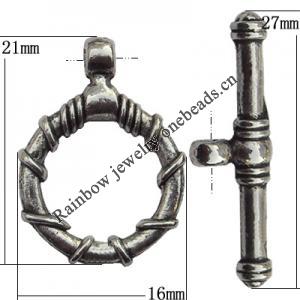 Clasp Zinc Alloy Jewelry Findings Lead-free, Loop:16x21mm, Bar:27x4mm Hole:1mm, Sold by Bag