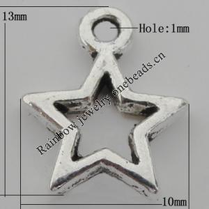 Pendant Zinc Alloy Jewelry Findings Lead-free, Star 10x13mm Hole:1mm, Sold by Bag
