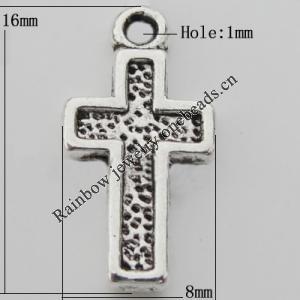 Pendant Zinc Alloy Jewelry Findings Lead-free, Cross 8x16mm Hole:1mm, Sold by Bag