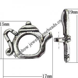 Clasp Zinc Alloy Jewelry Findings Lead-free, Loop:17x15mm, Bar:19x4mm Big Hole:2mm Small Hole:1mm, Sold by Bag