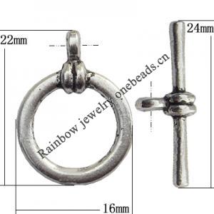 Clasp Zinc Alloy Jewelry Findings Lead-free, Loop:16x22mm, Bar:24x2mm Hole:1mm, Sold by Bag