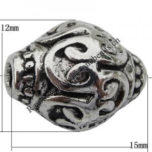 Bead Zinc Alloy Jewelry Findings Lead-free, 15x12mm, Hole:2mm, Sold by Bag