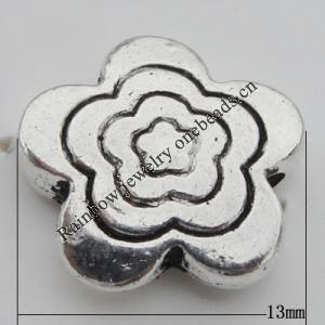 Bead Zinc Alloy Jewelry Findings Lead-free, Flower 13x13mm, Hole:1mm, Sold by Bag