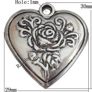 Jewelry findings, CCB plastic Pendant Antique Silver, Heart 29x30mm Hole:3mm, Sold by Bag