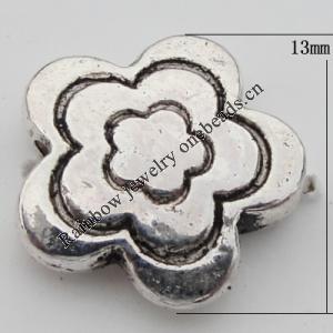 Bead Zinc Alloy Jewelry Findings Lead-free, Flower 13x13mm, Hole:1mm, Sold by Bag