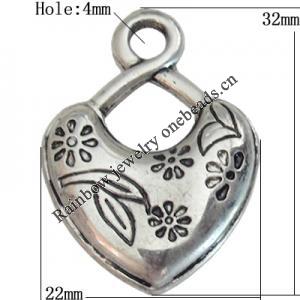 Jewelry findings, CCB plastic Pendant Antique Silver, Heart 32x22mm Hole:4mm, Sold by Bag