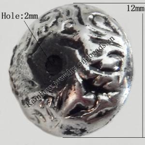 Jewelry findings, CCB plastic Beads Antique Silver, Rondelle 12x7mm Hole:2mm, Sold by Bag