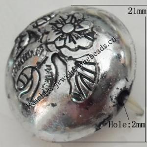 Jewelry findings, CCB plastic Beads Antique Silver, Flat Round 21x21mm Hole:2mm, Sold by Bag