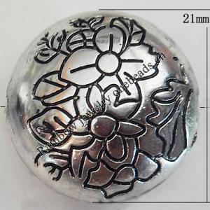 Jewelry findings, CCB plastic Beads Antique Silver, Flat Round 21mm Hole:2mm, Sold by Bag