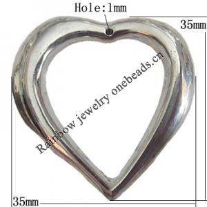 Jewelry findings, CCB plastic Pendant Platina Plated, Hollow Heart O:35x35mm I:23mm Hole:1mm, Sold by Bag