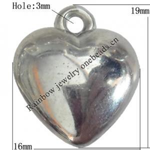 Jewelry findings, CCB plastic Pendant Platina Plated, Heart 19x16mm Hole:3mm, Sold by Bag